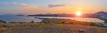 Night view to the bay and the cityscape of Bodrum, Turkeyの写真素材