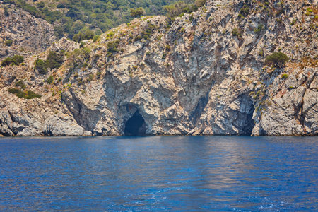 The blue cave near Marmaris, Turkey. Those who wish to throw money here. You can go to the cave by boat.の写真素材
