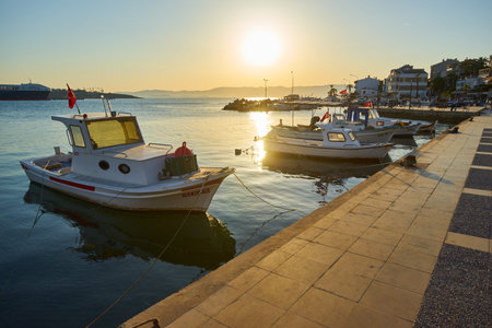 CESME, TURKEY - APRIL 25, 2018: Promenade of coastal town Cesme Turkey