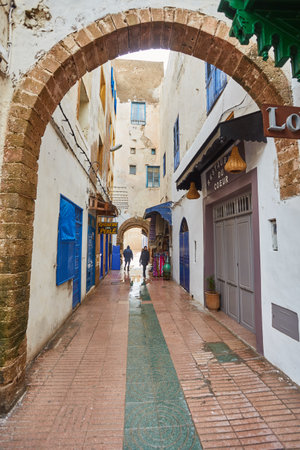 Essaouira, Morocco - February 12, 2017: colorful streets of essaouira maritime town, moroccoのeditorial素材