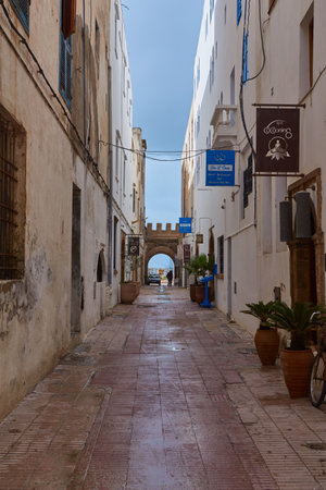 Essaouira, Morocco - February 13, 2017: Medina entrance tower and old city walls in Essaouira, Moroccoのeditorial素材