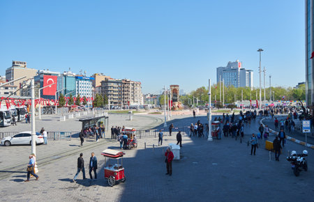 Istanbul, Turkey - April 23 2018: Taksim Istiklal Street in Istanbul, Taksim square is a popular tourist destination in Istanbul.のeditorial素材