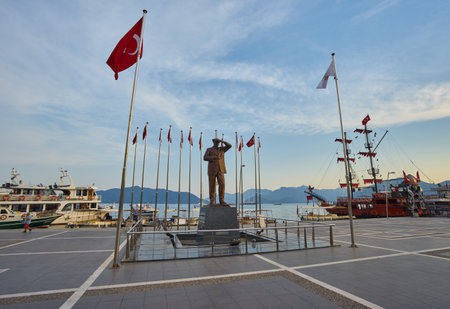 MARMARIS, TURKEY - April 28, 2018: Seafront promenade in Marmaris city in Turkeyのeditorial素材