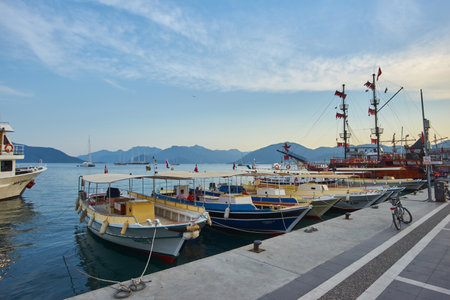 MARMARIS, TURKEY - April 28, 2018: Seafront promenade in Marmaris city in Turkeyのeditorial素材
