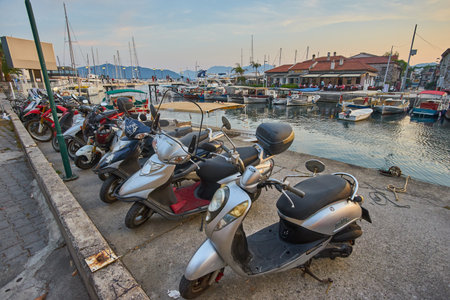 MARMARIS, TURKEY - April 28, 2018: Seafront promenade in Marmaris city in Turkeyのeditorial素材