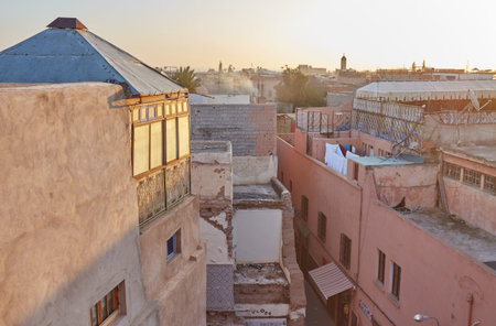 MARRAKESH, MOROCCO - FEBRUARY 3, 2017: Roofs of Marrakech, View of the old city from a roof.