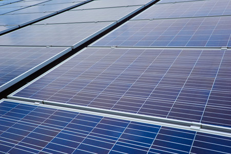 Close up solar photovoltaic panels. Technology for renewable energy solution.の写真素材