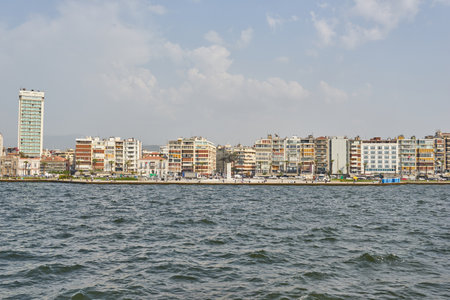 View of the city of Izmir Turkey. Panorama of Izmir in the afternoon from the sea.のeditorial素材