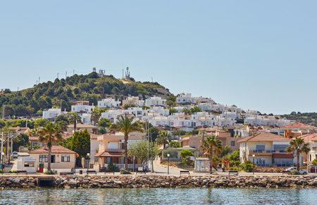 Beautiful Sea View of Cesme which is a coastal town and the administrative center of the district of the same name in Turkey's western most end, on a promontory on the tip of the peninsula.のeditorial素材