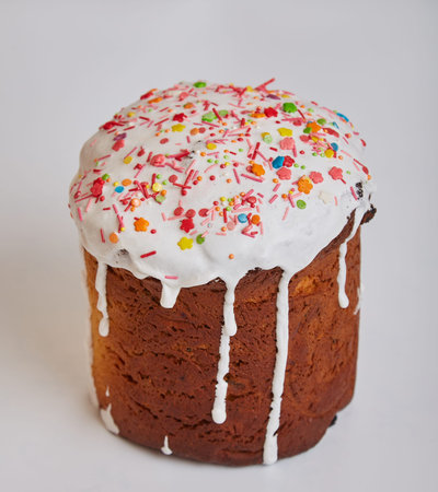 Homemade Easter cake with with traditional decoration, Easter recipeの写真素材