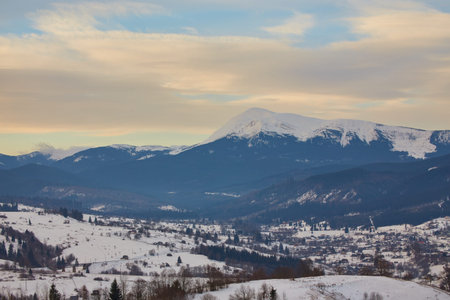 Beautiful winter landscape with snow covered treesの写真素材