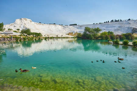 The small lake in Pamukkale on Turkeyの写真素材