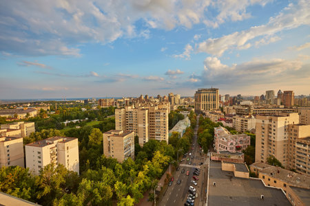 Modern residential areas of Kyiv on the right bank of the Dnipro River in Kyiv, Ukraine.のeditorial素材