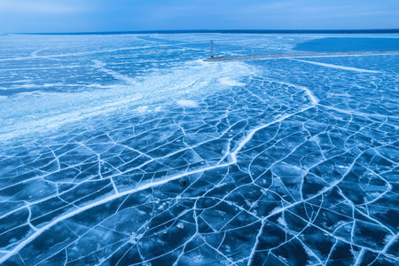 Aerial view of frozen lake. Ice from drone view. background texture concept.の写真素材