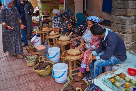 ESSAOUIRA, MOROCCO. 13 th February, 2017: colorful handricrafts at moroccan shop in essaouita, after the rainのeditorial素材