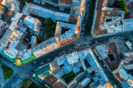 Old European city, top view. Tiled roofs of housesの写真素材