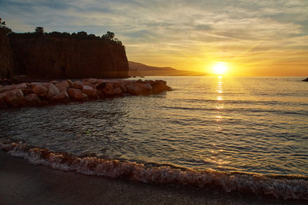 The beaches and the sea of Meta di Sorrento small village near Sorrento in Italy.の写真素材