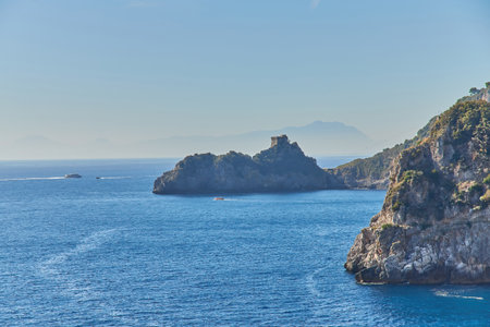 Rocky Cliffs and Mountain Landscape by the Tyrrhenian Sea. Amalfi Coast, Italy. nature background.の写真素材