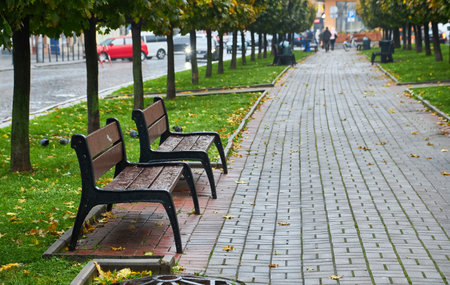 Vintage style image of old European city at nightの写真素材