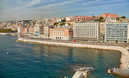 Panoramic view of Naples from the embankment of the Gulf of Naplesの写真素材