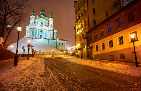St. Andrew's Church in Kiev. Winter eveningの写真素材