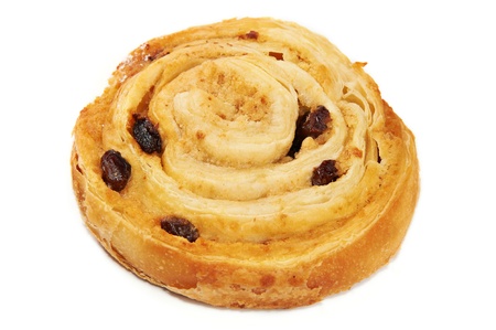 Bun with raisins isolated white backgroundの写真素材