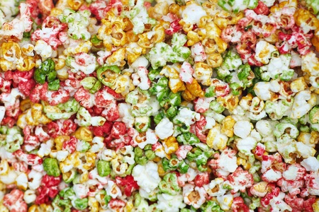 Multicolored sweet popcorn backgroundの写真素材