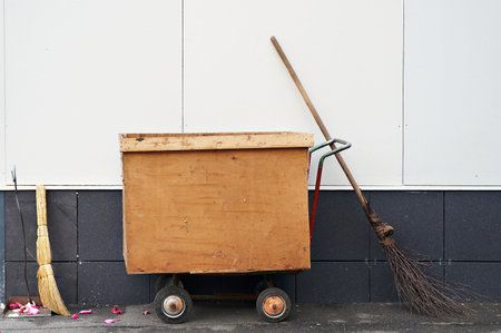 Garbage Bin, broom and dustpan with broom