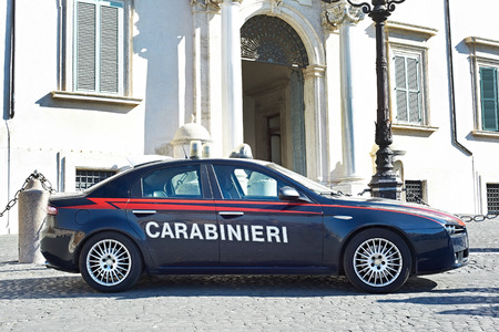 Police car on the area of the big cityのeditorial素材