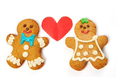 Gingerbread cookies isolated on white backgroundの写真素材