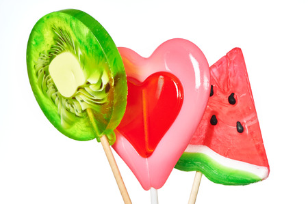 Lollipop in the form of heart, watermelon and kiwiの写真素材
