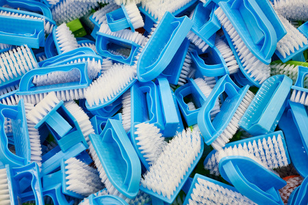 Brushes for clothes and shoes in storeの写真素材