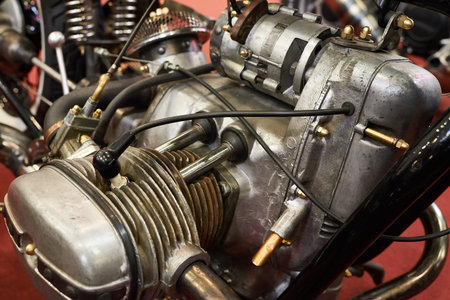 Old retro motorcycle engine close-up