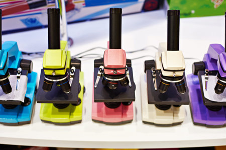 Microscopes for children in school closeup