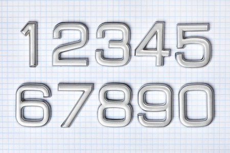 Silver numbers isolated on white backgroundの写真素材