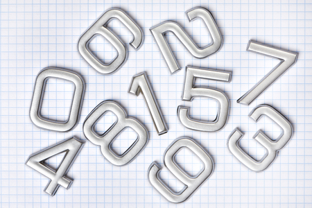 Silver numbers isolated on white backgroundの写真素材
