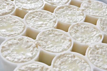 Molds with semifinished for the production of soft cheese
