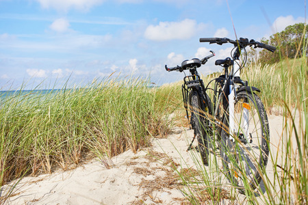 Bicycles tourists traveling in nature on a sunny dayの写真素材