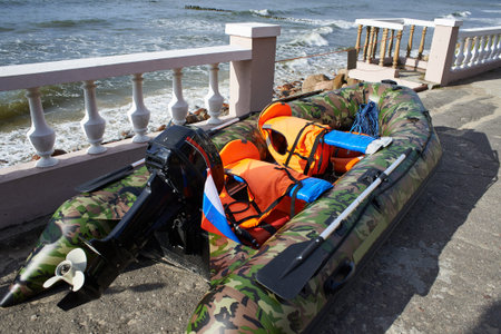 Inflatable rescue boat on the beach
