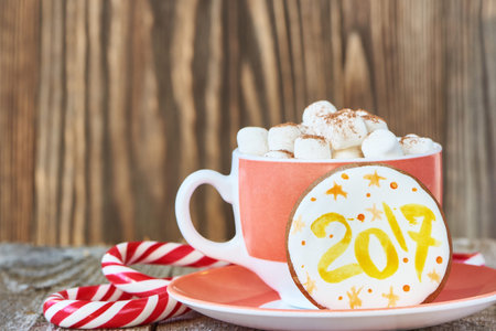 Candy cane and coffee with marshmallows