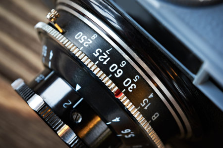 Retro photo camera lens closeup