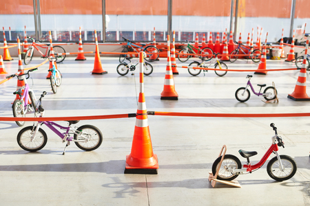 Children's bicycle training ground indoorsの写真素材