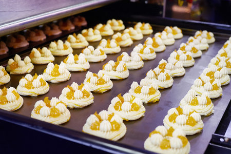 Conveyor with cakes in the factory