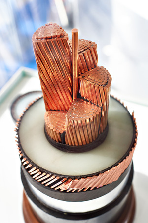Large copper power cable in section closeupの写真素材