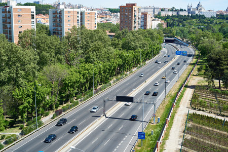 Multiband highway in sunny day. Top view