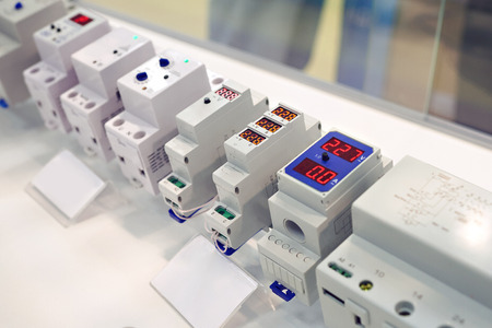 Voltmeters with fuses for electric circuits in shopの写真素材