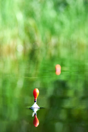 Fishing float on the water of lake