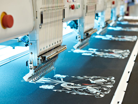 Embroidery industrial machine in sewing workshop