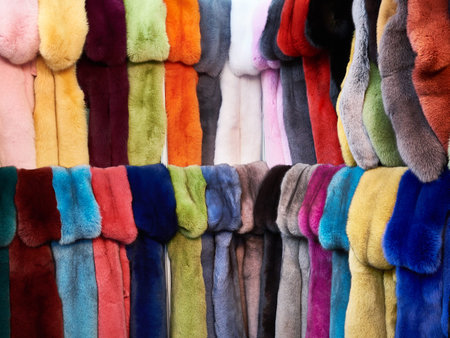 Colorful dyed fur on the marketの写真素材