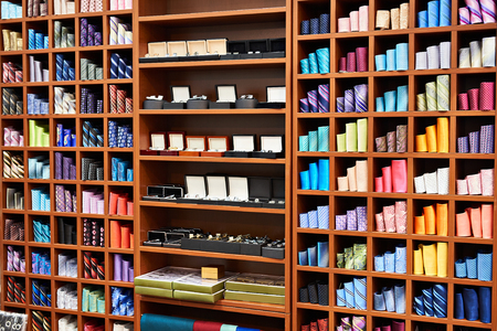 Men's ties, cufflinks and accessories in the storeの写真素材